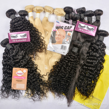 10A Virgin Hair Bundles Can Be Dyed And Bleached Human Hair Bundles With Lace Frontals Deep Wave Hair Bundles With Lace Frontals